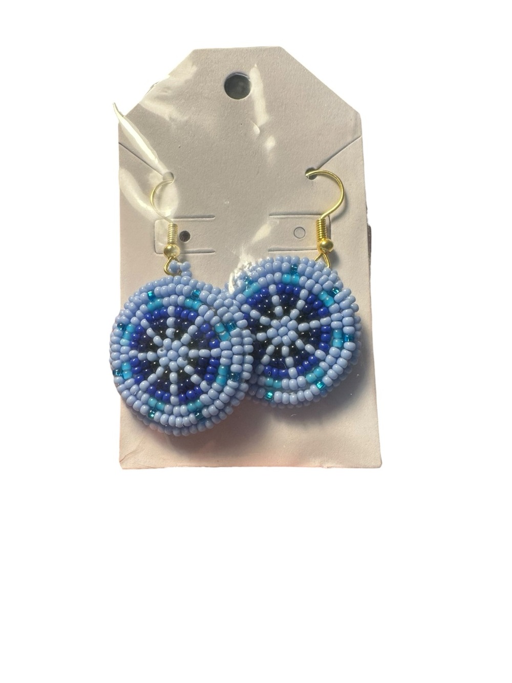Handmade Light Blue Beaded Circle Earrings - Women Jewelry